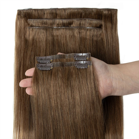 Invisible Thick PU Clip In Human Hair Extensions Seamless PU Weft Tape Clip on Hair For Thick Raw Hair 7PCS 12-24inch 100G-120G