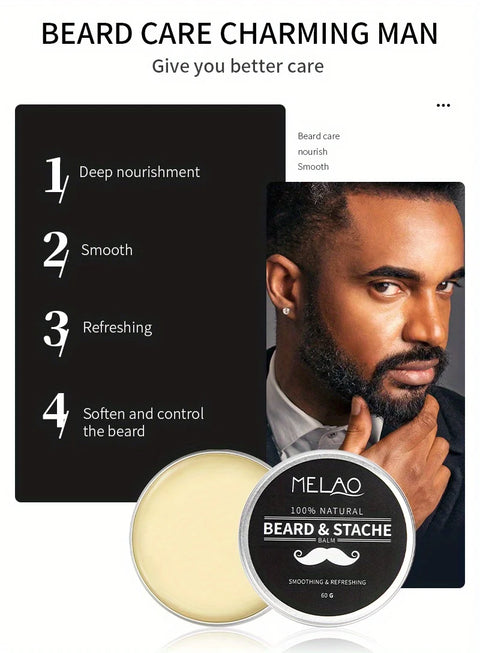 Melao Beard Styling Beard Growth Soften Unscented Beeswax Beard Balm For Men Sensitive Skin