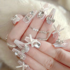 24pcs New Year Heavy Metal Press on Nails Chinese Bride Wedding Fake Nails Full Cover Wearable Shiny Large Crystal False Nails