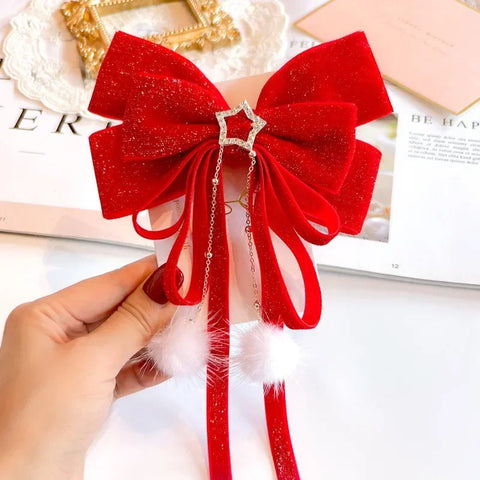 Red Golden Velvet Bow Hair Ornament Baby Hair Circles Pins Christmas New Year Korean Accessories Hair Clips for Women Girls