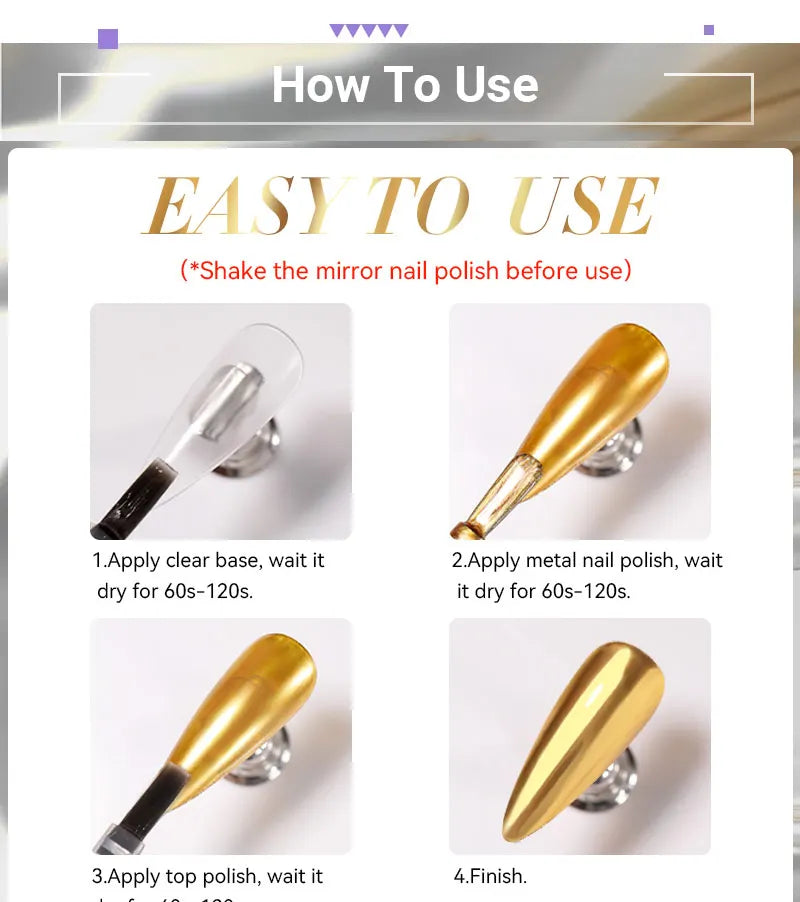 LILYCUTE 7ml  Mirror Metallic Nail Polish No Need of UV LED Lamp Nail Supplies Vernis Red Purple Mirror Effect for Nails