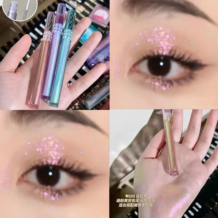 3pcs Set - 3 Colors Chameleon Eyeshadow: Pink, Micro Glitter Purple, Cyan, Chameleon Glitter Eyeshadow Long Lasting Eye Makeup