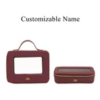 Custom Genuine Leather Travel Cosmetic Bag Set Colorful Classic Saffiano Portable Travel Clear PVC Cosmetic Bag TPU Wash Bag