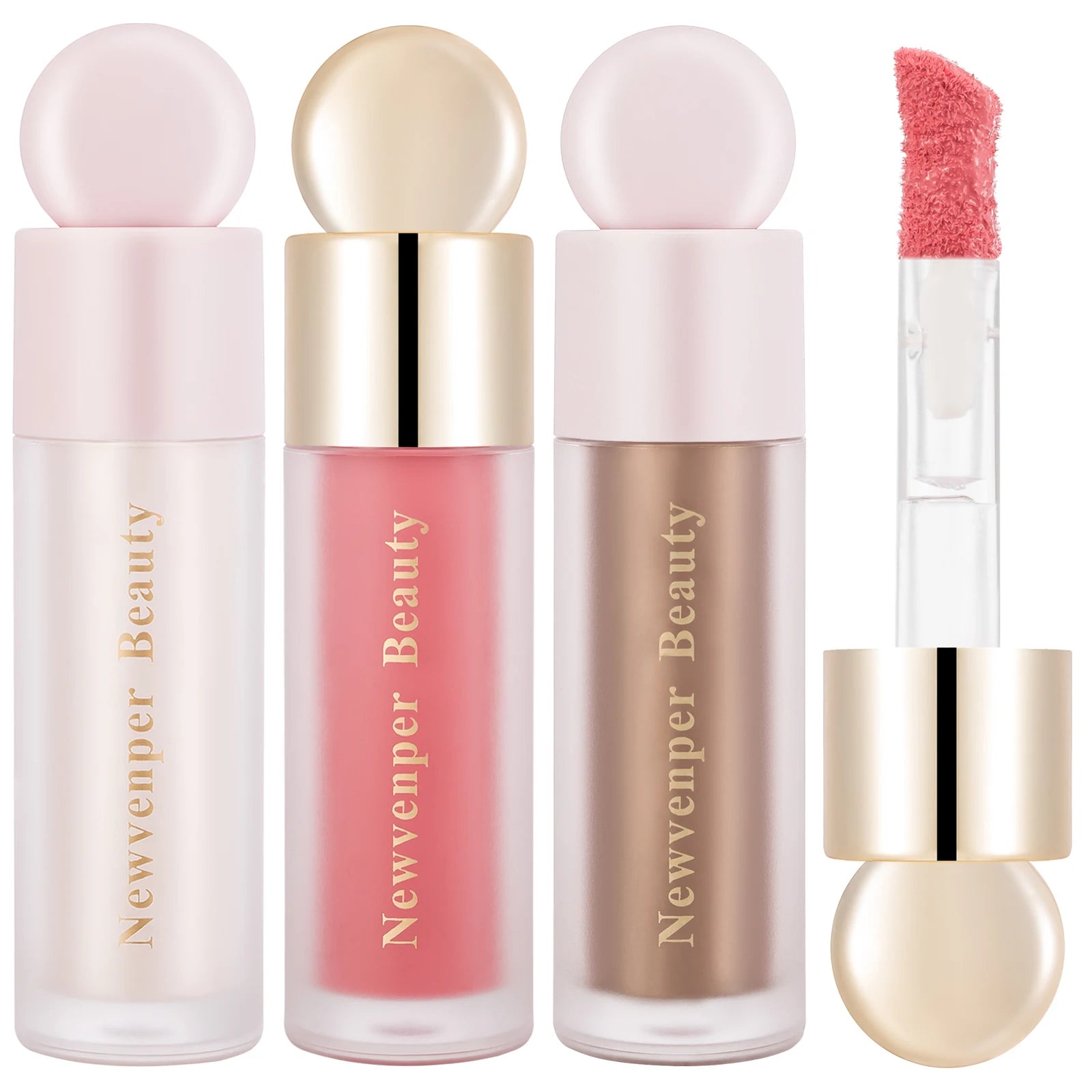 Liquid Highlighter+Blush+Contour Stick Set for Face & Body Silky Natural Glow Liquid Luminizer Matte Pink Shadow Face Makeup