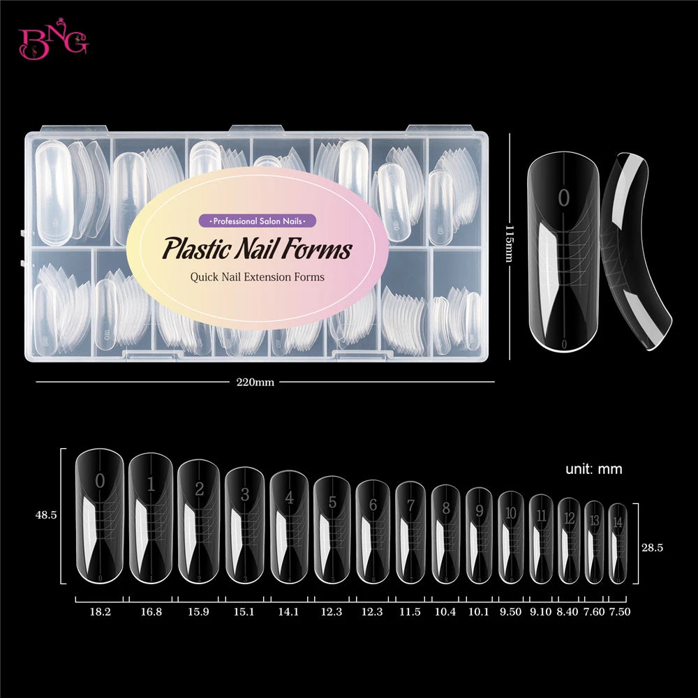 BNG Nail Dual Forms for Poly Extension Gel Nail Forms for Builder Gel Reusable 15 Sizes Acrylic Nail Molds Sets for Manicure