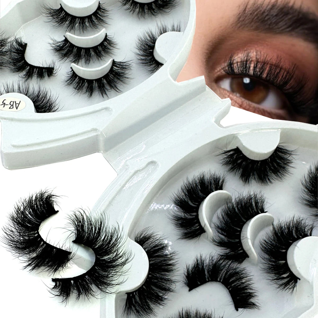 HBZGTLAD 5/8 Pairs of Natural Russian Striped Mink Lashes 3D False Lashes Volume Wavy False Lashes Eyelash Extensions Makeup