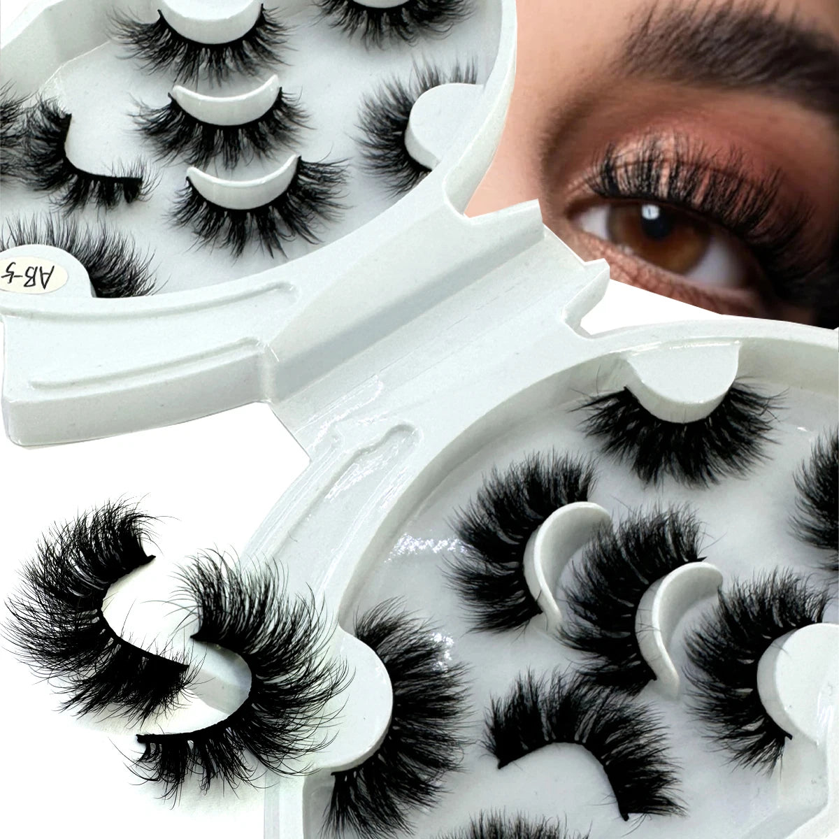 HBZGTLAD 5/8 Pairs of Natural Russian Striped Mink Lashes 3D False Lashes Volume Wavy False Lashes Eyelash Extensions Makeup
