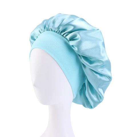 New Satin Wide Brim Nightcap Silky Bonnet Hair Wrap for Sleeping Sleep Cap With Elastic Soft Band Styling Cap Hair Wrapping Tool