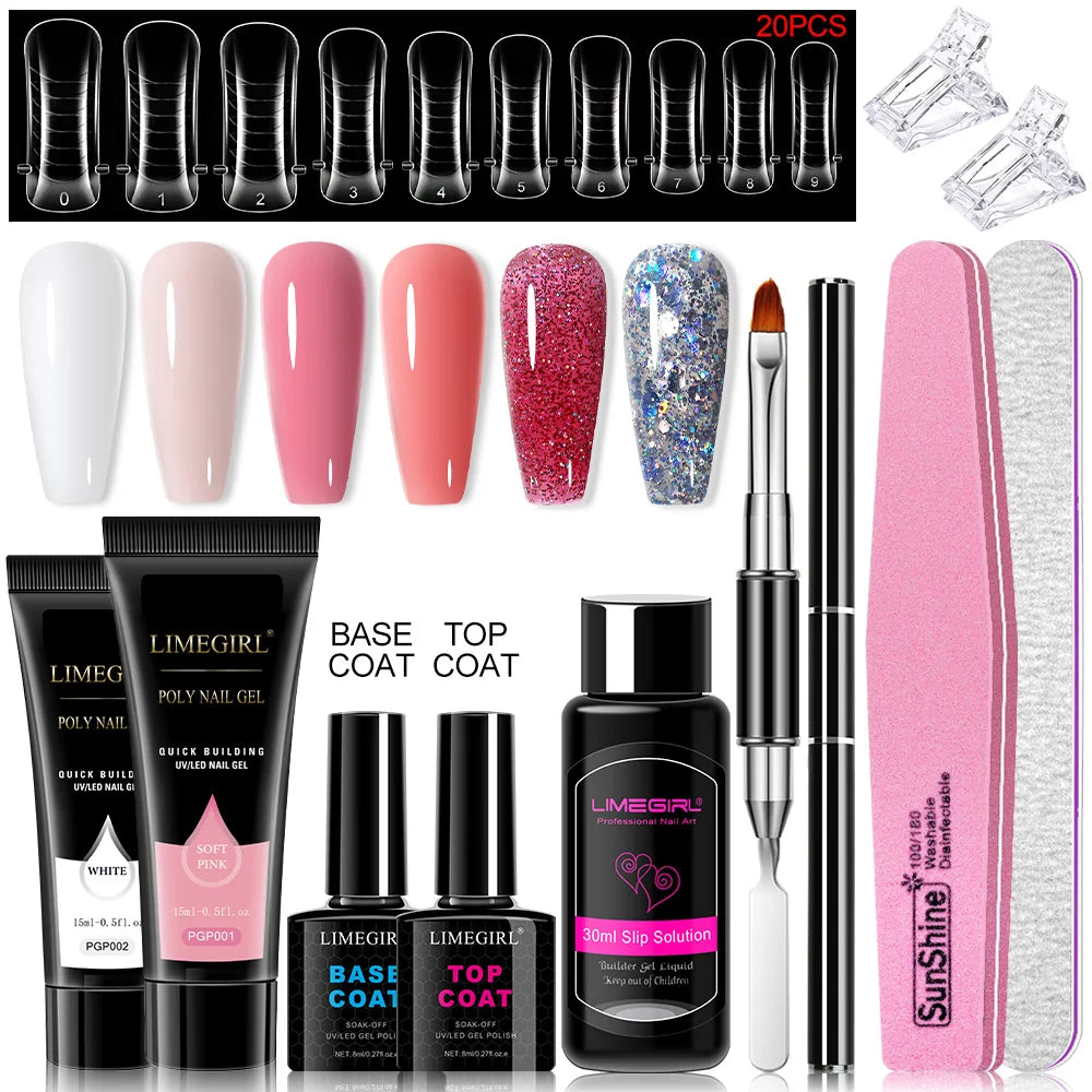 Poly Nail Gel Set for Extension Nails, Long Lasting, Natural-looking, Strong Builder Enhancement for Salon Manicure DIY at Home