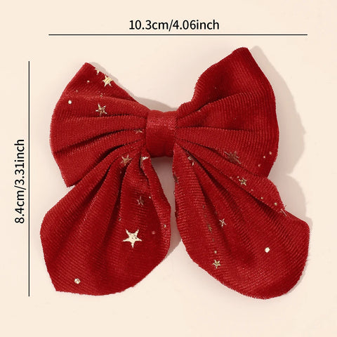 2Pcs Baby Girls Christmas Velvet Bow Hair Clips Sparkling Star Hairpins Children Xmas Party New Year Headwear Accessories Gift