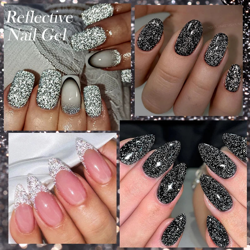 LILYCUTE 7ml Reflective Glitter Gel Nail Polish Shining Sparkling Gorgeous Silver Effect Semi-permanent UV Gel Nail Art Manicure