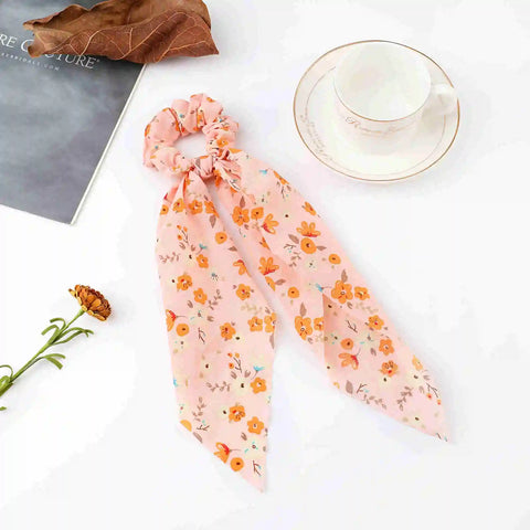 2023 Fashion Print Chiffon Long Ribbon Scrunchies Women Girls Ponytail Scarf Elastic Hair Bands Ties Hair Accessories Wholesale