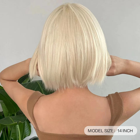 Short Straight Bob Light blonde synthetic wig Ladies straight bangs Hot silk wig Christmas party Cosplay daily wear wig