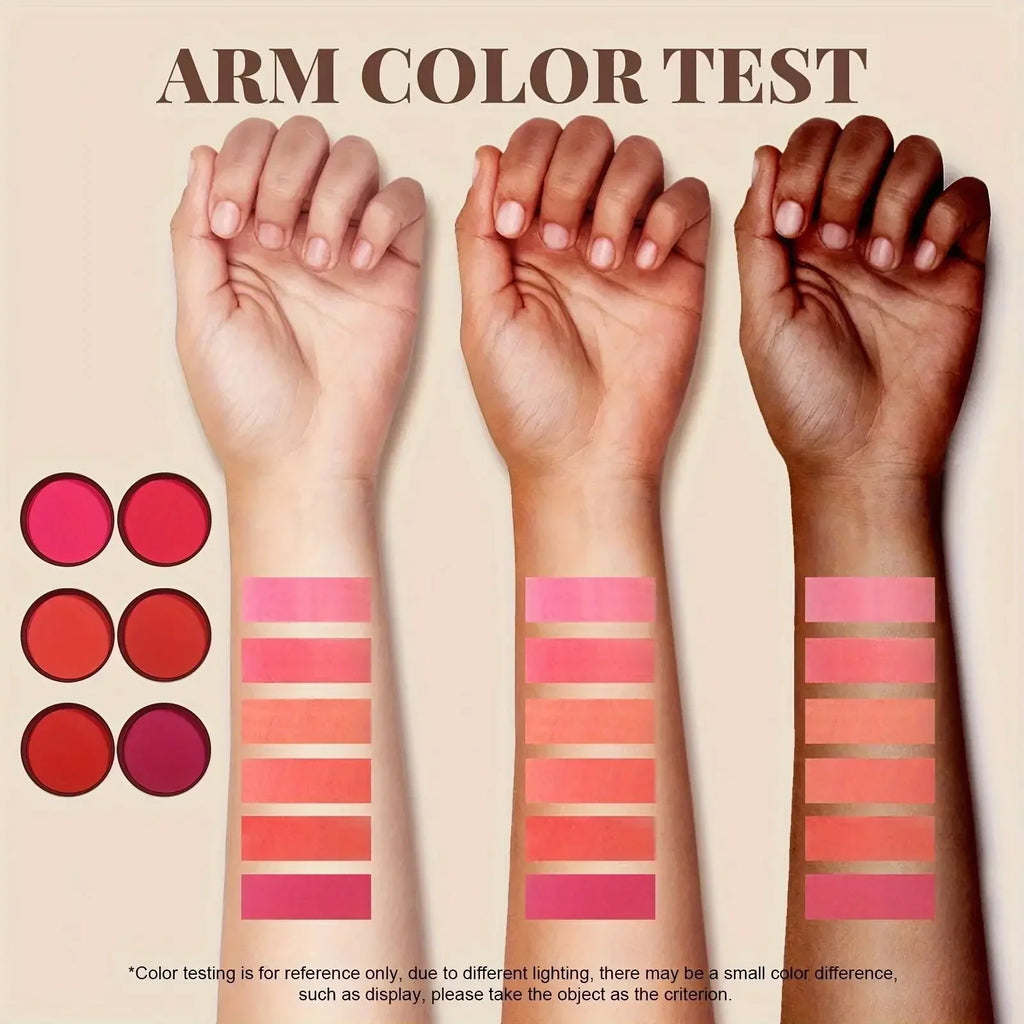 1 SET 6 Colors Waterproof Matte Blush Palette Medium Buildable Coverage Long-Lasting Natural Finish Light &Breathable Free brush
