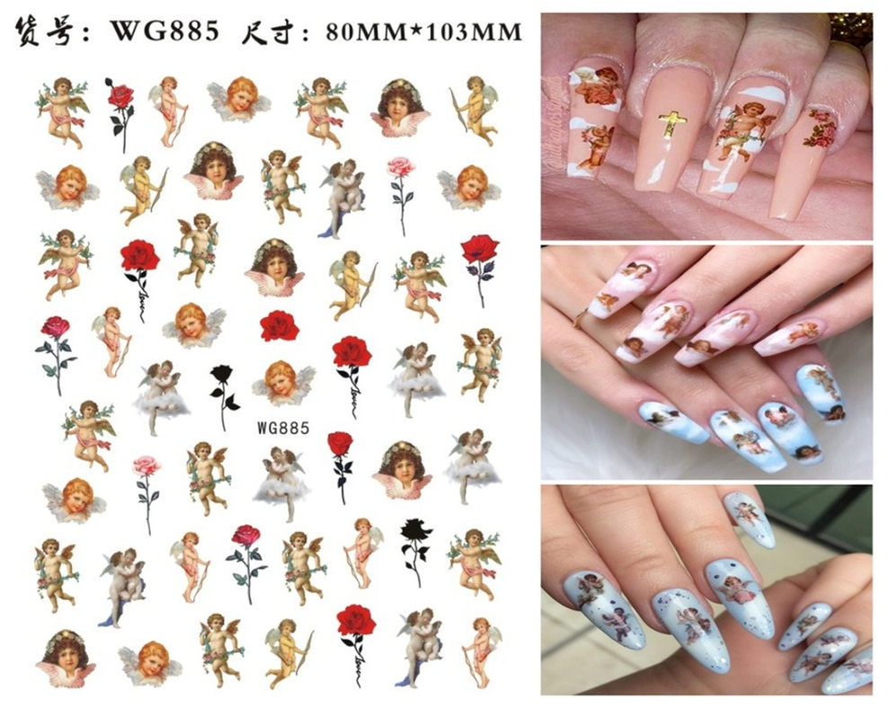 Nail Art Sticker Angel Flower Pattern Stickers Cupid Self-Adhesive Nail Decals Stickers Decoration Press on Nails Accessories