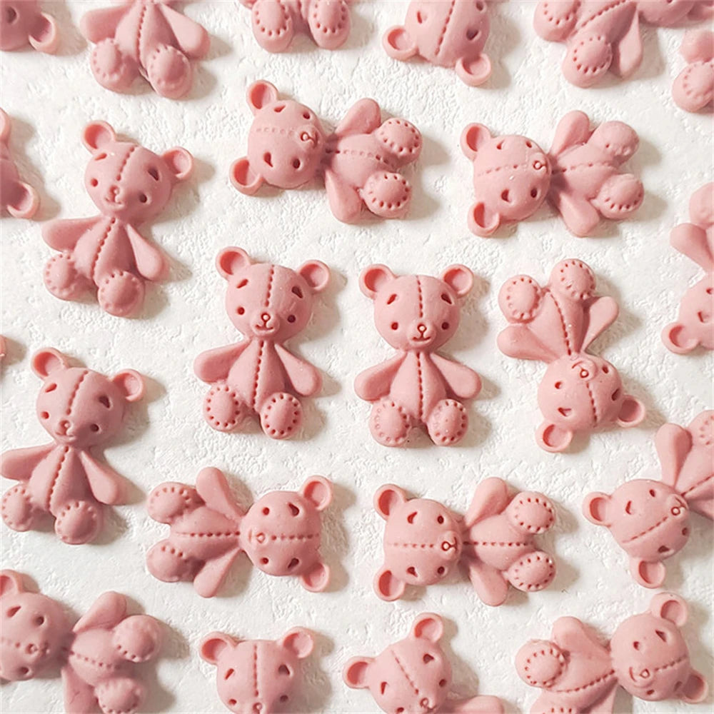 10Pcs Pink Gold Bear Nail Charms Japanese Cartoon Jewelry Nails Art Decoration 3D Rabbit Bear Manicure Accessories For Girl Lady