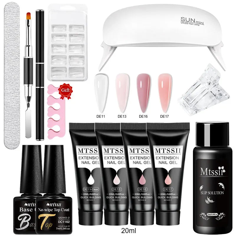 Mtssii 17PCS/Set 20ml Nail Extension Gel Set Builder UV Gel for Nails With 6W UV LED Lamp Nail Extension Tools Kit For Beginner