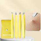 Professional Stainless Steel Slant Tweezers Set High Precision Eyebrow & Facial Hair Remover with Fine Point Tips Multi-Purpose