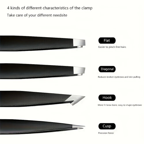 4 Pcs Set High-Quality Stainless Steel Eyebrow Tweezers  Suitable for Eyebrows Eyelashes Remove Beard Christmas Gift