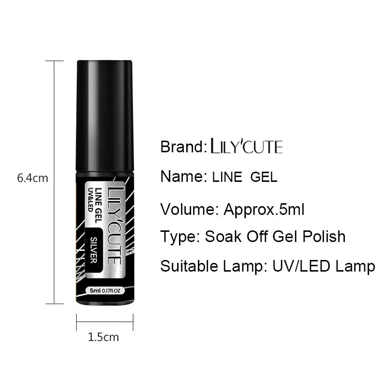 LILYCUTE 5ml Metallic Gel Polish Painting Liner Super Bright Gold Silver Mirror Gel Nail Polish Semi Permanent Lines French Nail