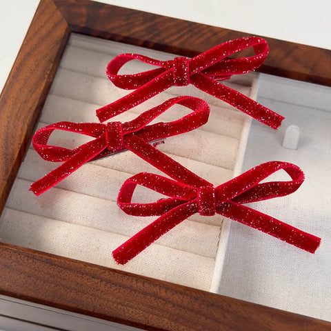 Christmas New Year Festival HairClips Set Winter Velvet Red Bow Barrettes for Girls Sweet Hairpin Children Cute Hair Accessories