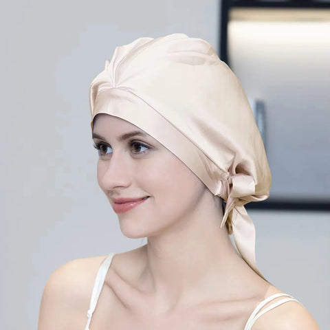 100% Mulberry Silk Bonnet Sleep Hair Cap Care Bonnets With Elastic Tie Bands Silk Cap Adjustable Cap For Curly Hair Bonnets