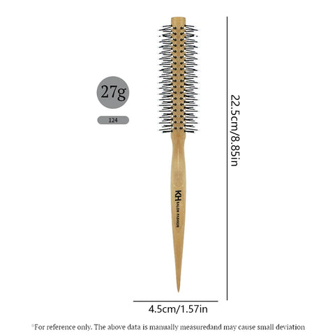 Natural Wood Handle Round Barrel Hair Comb Anti Static Brush Hair Round Comb Styling Tools For Thin Or Short Hair Men Women Use