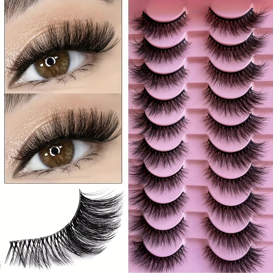 Fluffy False Eyelashes Wispy Lashes 3D Volume Strip Lashes D Curl Fake Eyelashes with Clear Band Eye Lashes