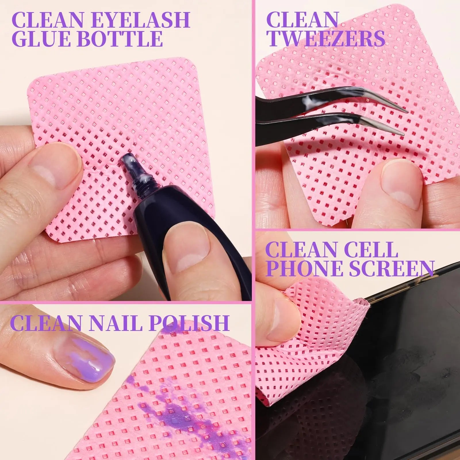 YIKOOLIN 200 Pieces Lint-Free Nail Wipes Eyelash Glue Wipes Nail Polish Removal Wipes for Professional Eyelash Extension Product