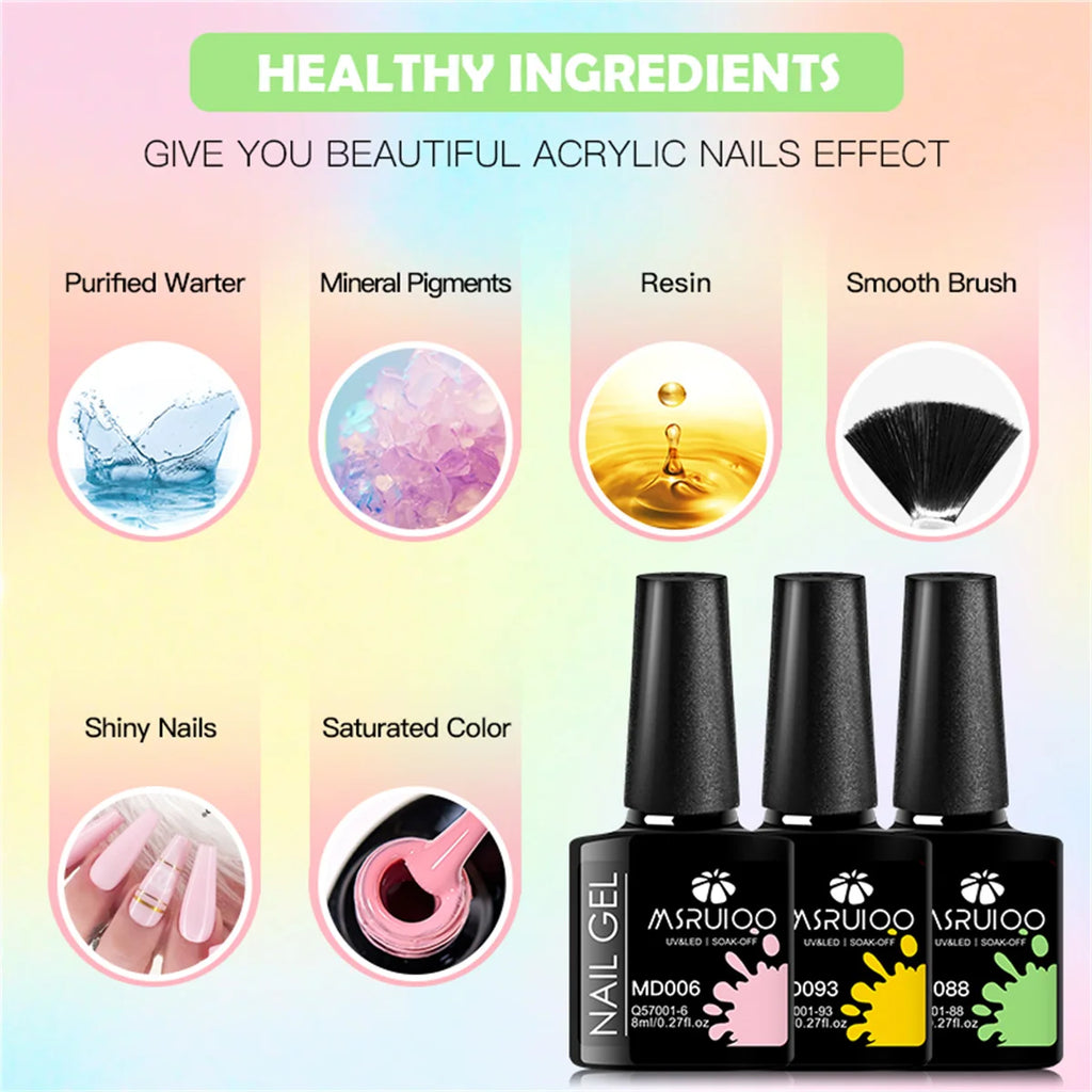 8Pcs 8ml Gel Nail Polish Set , Long Lasting, Lead-Free Semi Permanent Soak Off UV Gel Varnish For Summer, DIY Nail Art Design