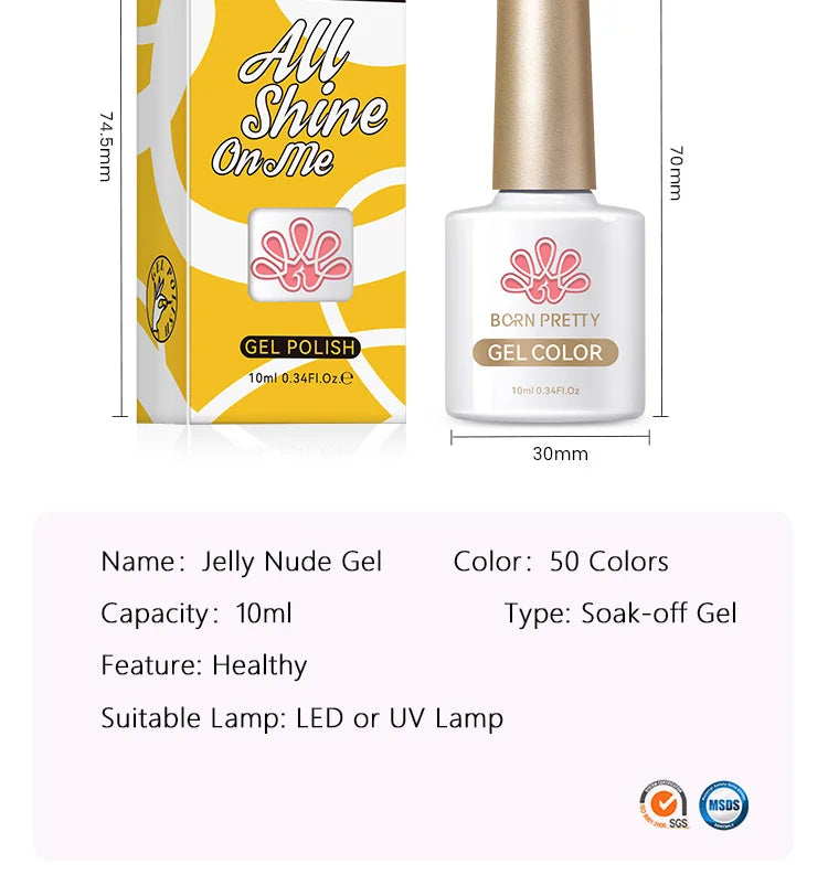 BORN PRETTY 10ml Translucent Jelly Nude Gel Nail Polish Colorful  Varnish Semi Permanent UV LED Nail Art  Manicure Gel