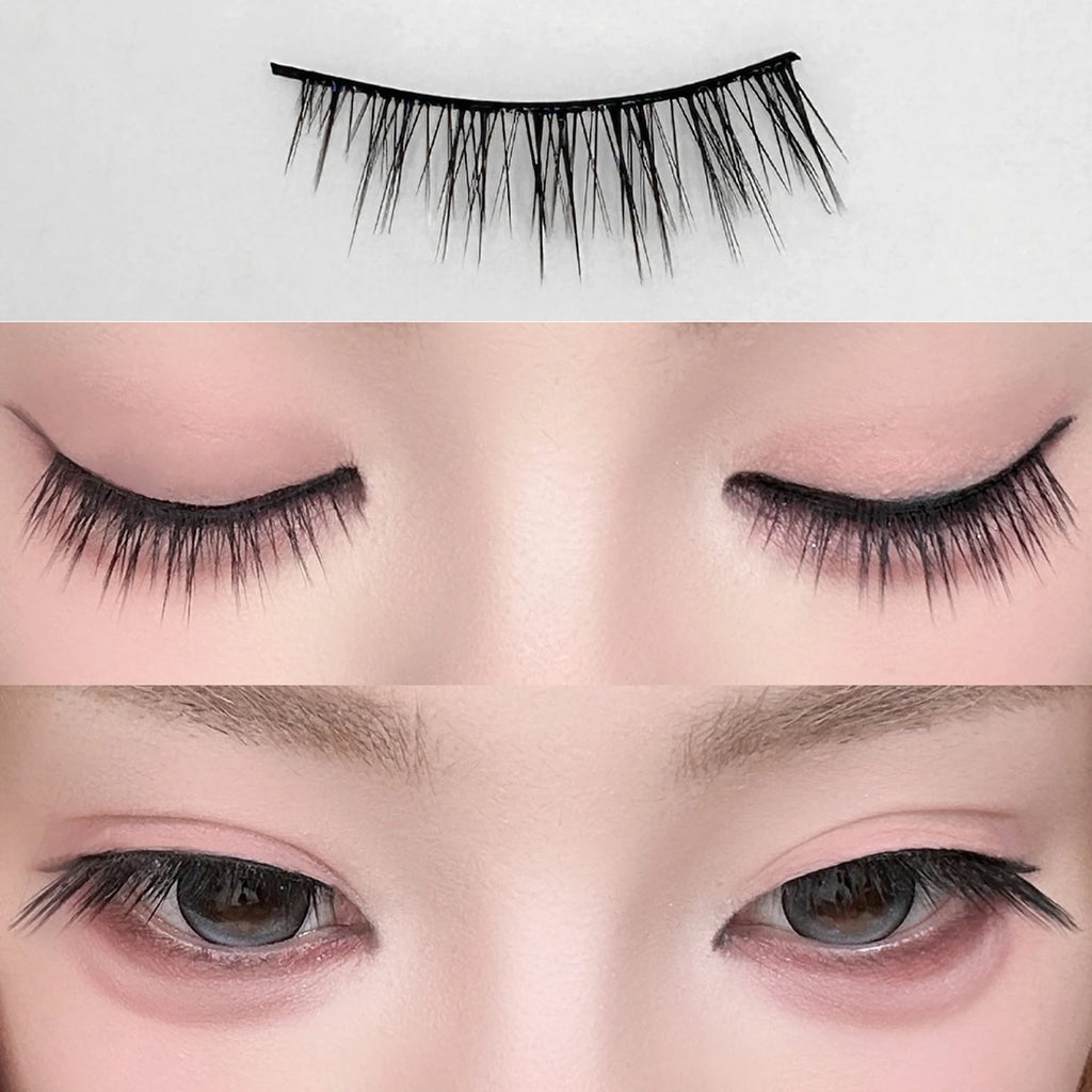 Cosplay Makeup False Eyelashes One Piece Hard Stem Baby Straight Natural Look Synthetic Fiber Strip Lashes 7-13mm C Curl Lash