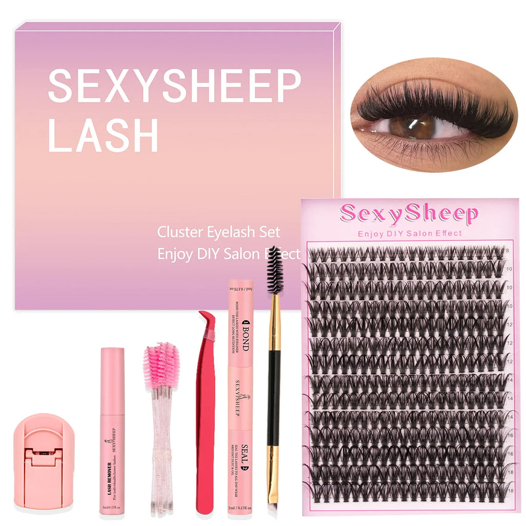 Eyelash Clusters Kit Reusable Soft Eyelash Extension With Bond&Seal Lash Tweezers Glue Remover Full Makeup Tool