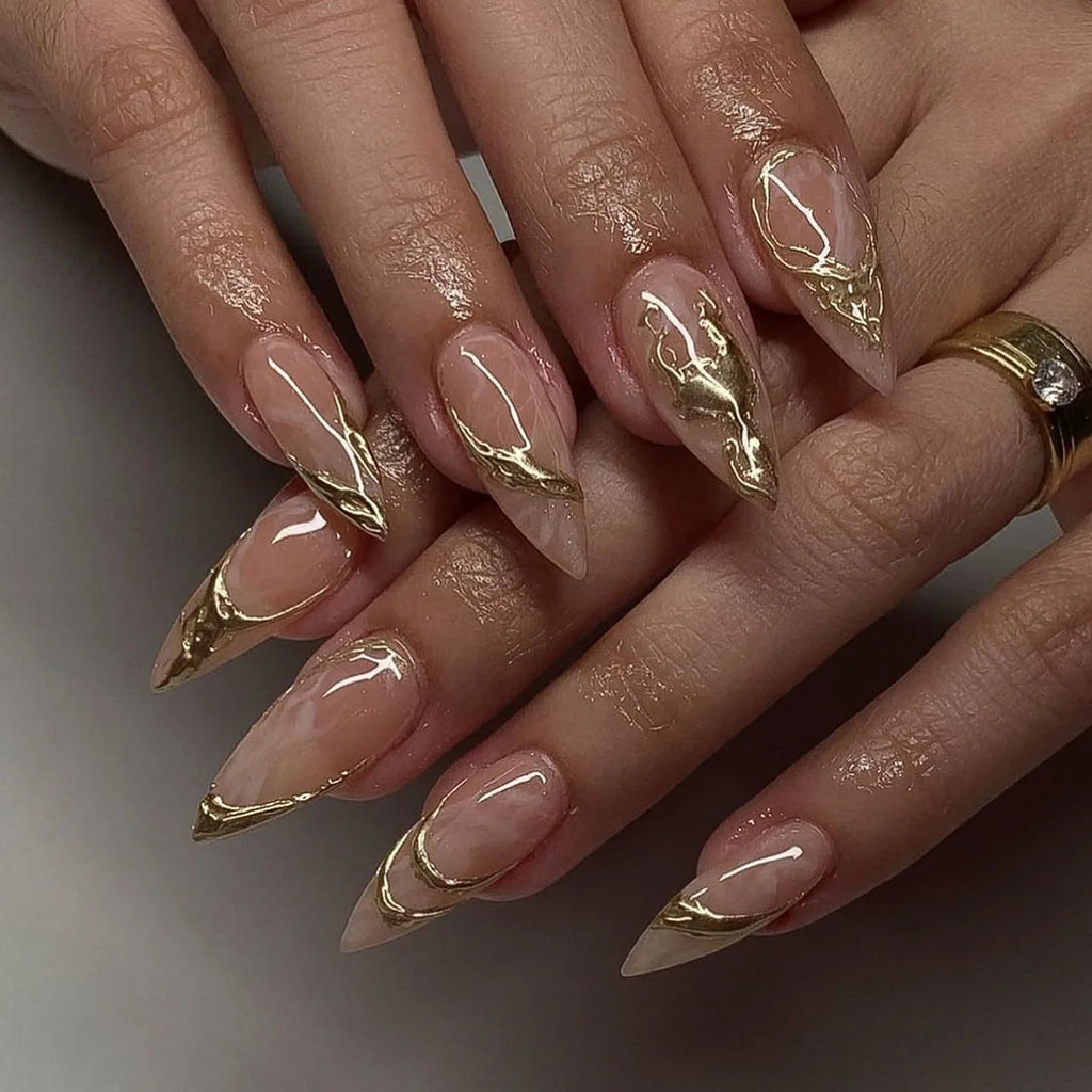 24pcs Sliver Spider Design Fake Nail Halloween Gothic Punk False Nail Tips Wearable European Heavy Metal Almond Press on Nails