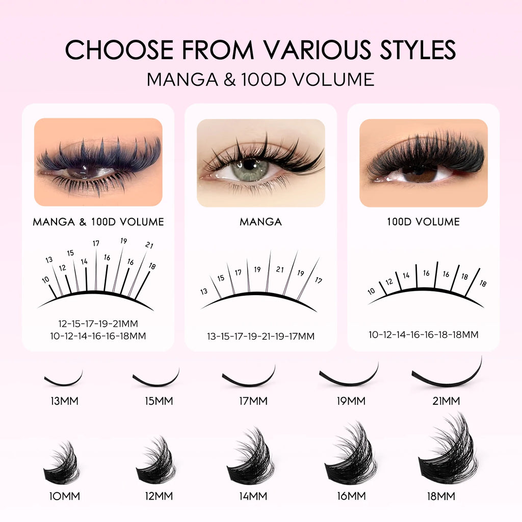 WOSHEER Lash Clusters Kit Lash Spikes Eyelash Clusters Volume Individual Lashes DIY Spiky Lash Extension Manga Clusters Eyelash