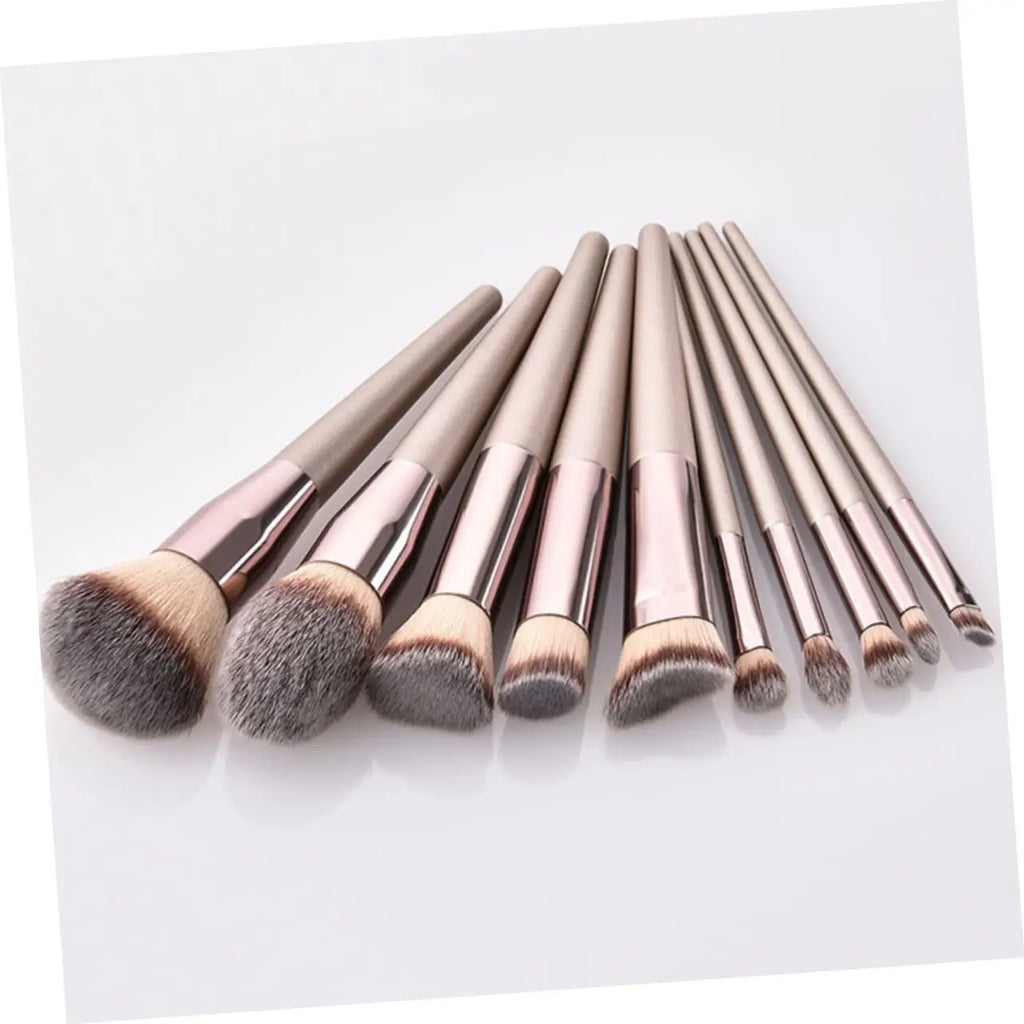10PCS Vegan Brush Set - Air Cushion Nylon Bristles for Foundation/Contour/Eyeshadow (Beginners/Pros)