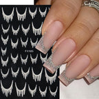 Reflective Glitter French Nail Art Stickers Sparkly Gold Silver Tassel Line Geometric Grids Adhesive Sliders Decals DIY Manicure