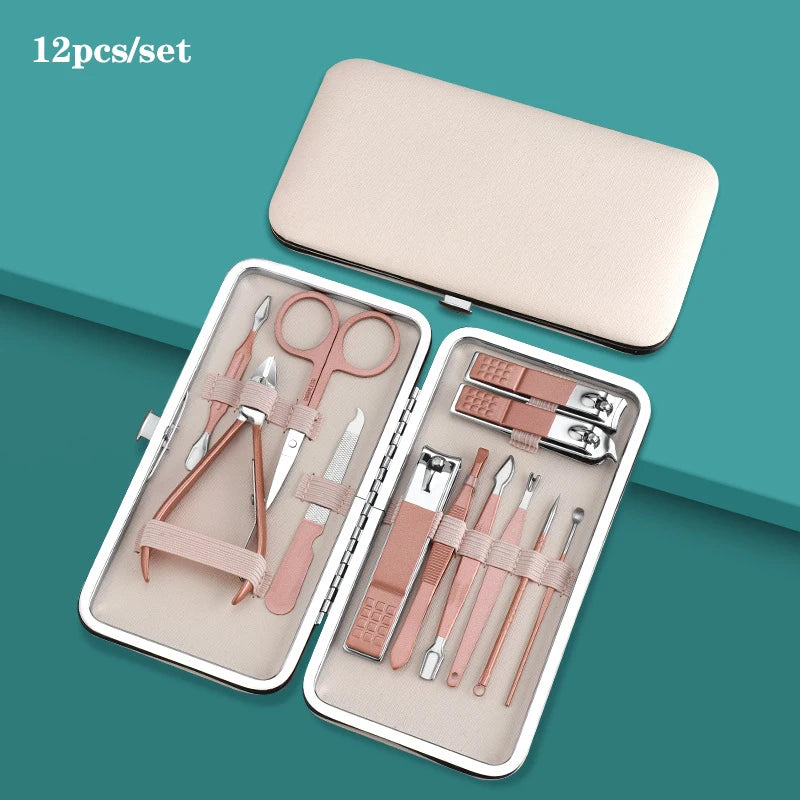 7/10/12/16/18pcs/set Manicure Cutters Nail Clipper Set Household Stainless Steel Ear Spoon Pedicure Scissors Tool For Beauty