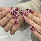 24pcs Tropical Flower Press On Nails Colorful French 3D Crystal Butterfly Shells Pattern Printed False Nails Almond Fake Nail