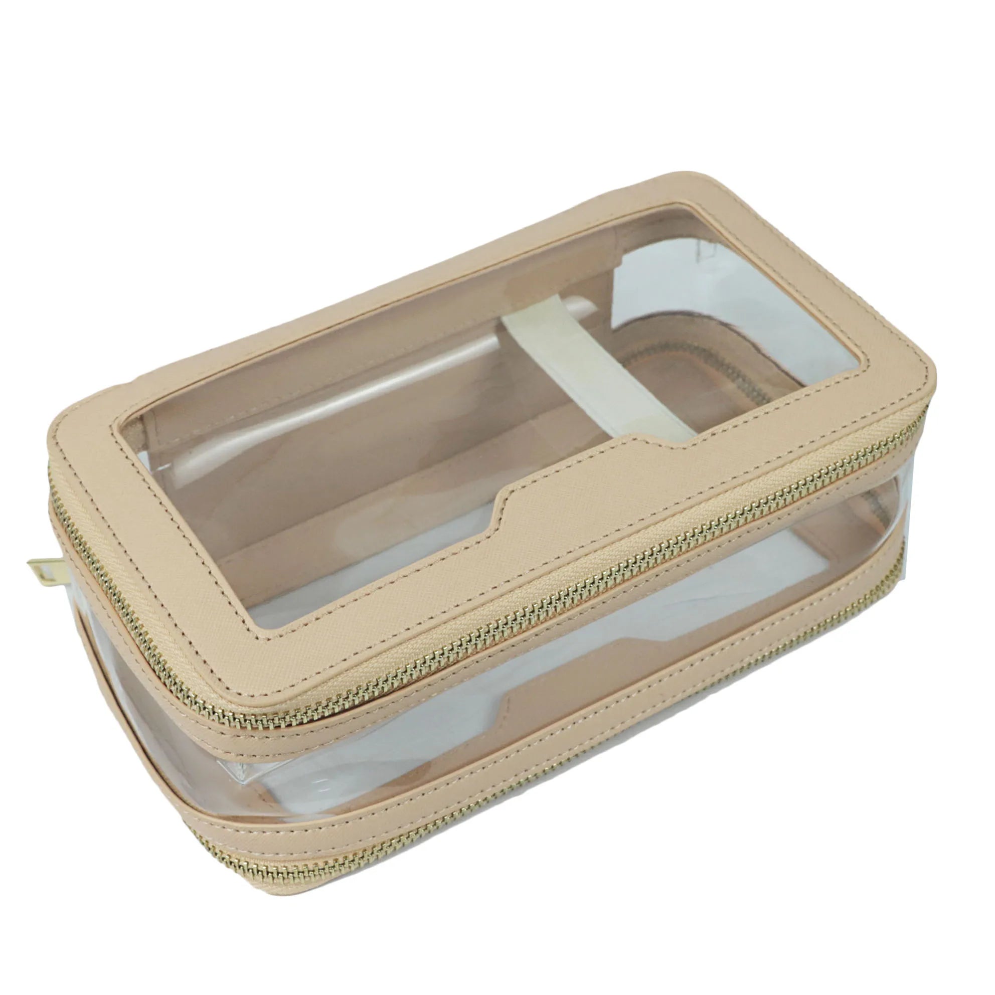 Custom Letters Saffiano Leather Cosmetic Bag Portable Pvc Capacity Waterproof travel  Multi-function Double layer Storage Bag