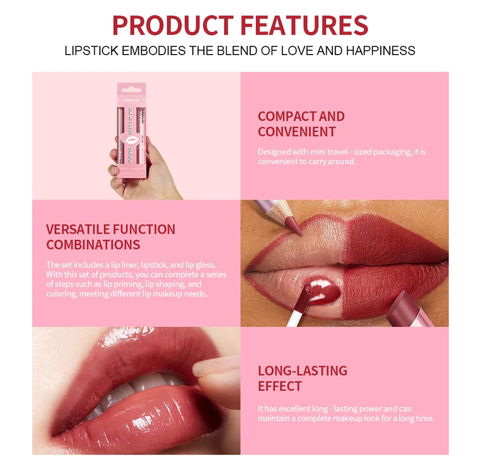 Waterproof Long Lasting Matte Black Lipstick Set Velvet Liquid Lip Gloss Lip Liner Set Red Stain Halloween Goth Makeup
