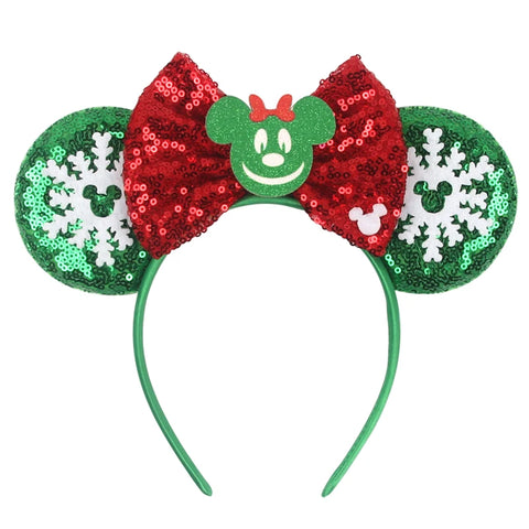 2023 Disney Christmas Mickey Ears Headband For Girls Sequins Bow Festivall Party Hairband DIY Hair Accessories