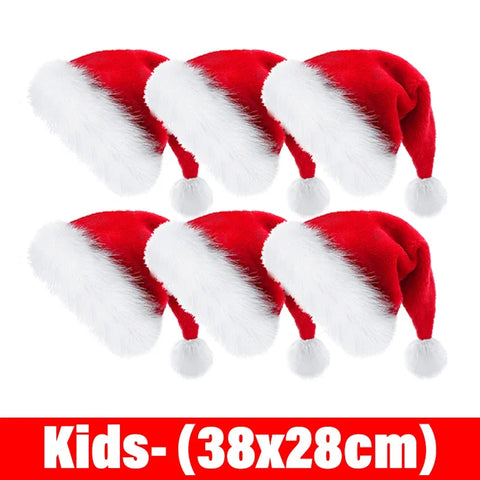 6/1PCS Plush Christmas Hat for Adults Kids Soft Velvet Thickened Santa Claus Caps Xmas New Year Hats Festival Party Decor Gifts