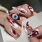 24pcs Sliver Spider Design Fake Nail Halloween Gothic Punk False Nail Tips Wearable European Heavy Metal Almond Press on Nails