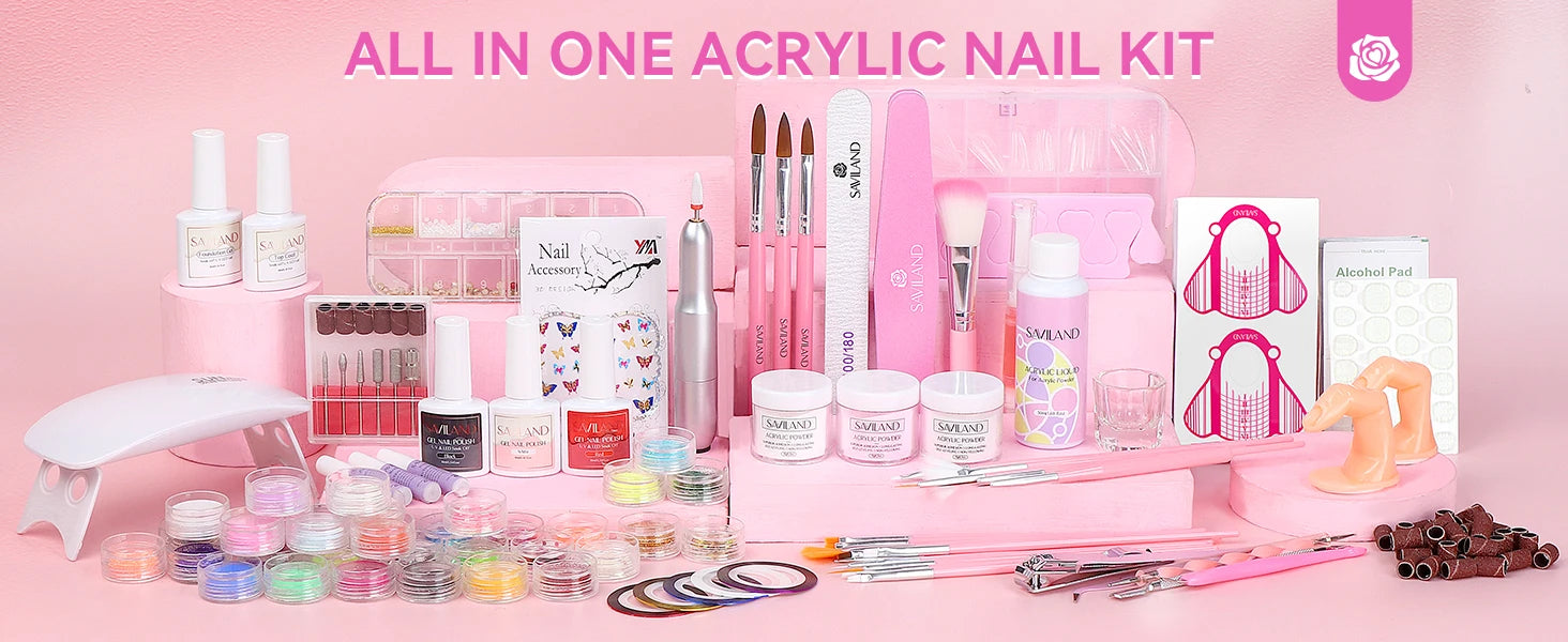 SAVILAND Full Acrylic Nail Kit With UV Nail Lamp Electric Nail Drill Machine Powder Gel Nail Polish Tools For Manicure Nail Art