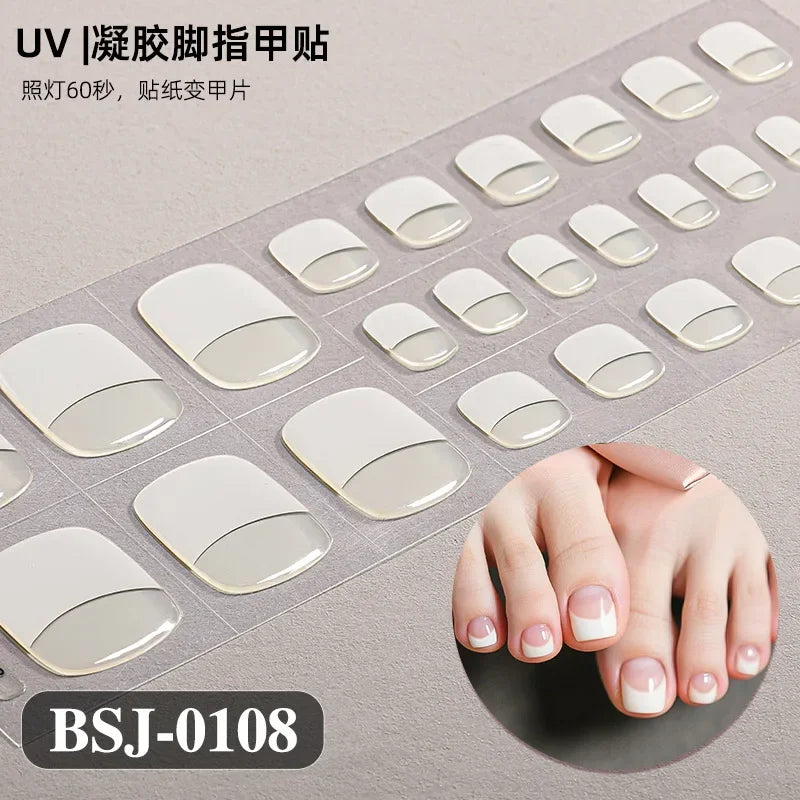 26Tips French Leopard Print UV Gel Toenail Sticker Bronzing Dye Gradient Cross-border Semi Baked Gel Nail Sticker UV Lamp Needed