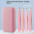 4 Pcs Stainless Steel Eyebrow Clip Tweezers Set Eyebrow Tweezers Eyebrow Trimming Set Beauty And Grooming Tools With Mirror Case