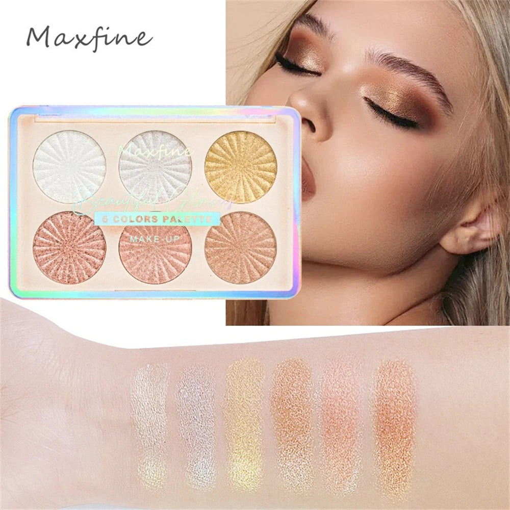 6-color blush and contouring all-in-one palette, pearlescent matte powder makeup palette glitter highlighter brighten palette