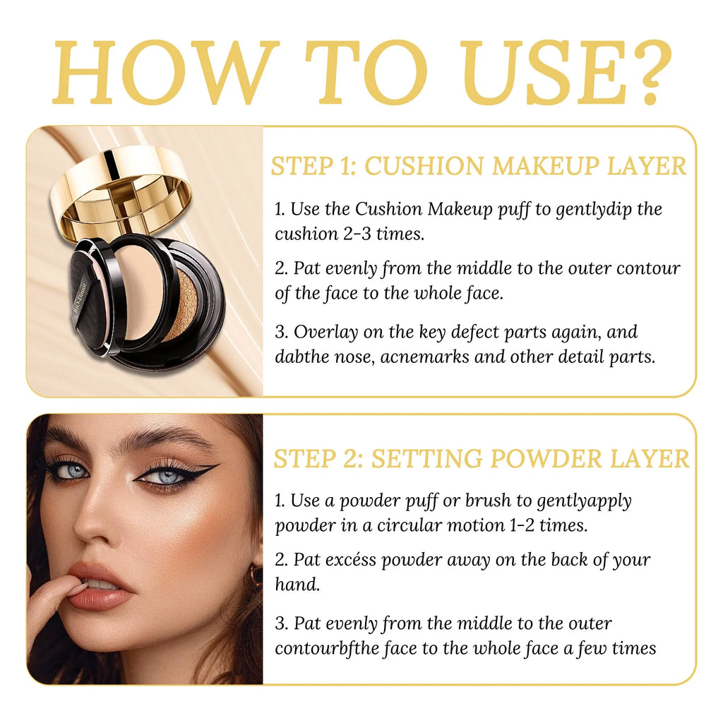 2 IN 1 Air Cushion Foundation+Matte Face Pressed Powder Makeup BB Cream Concealer Oil-control Waterproof Long-lasting Cosmetics