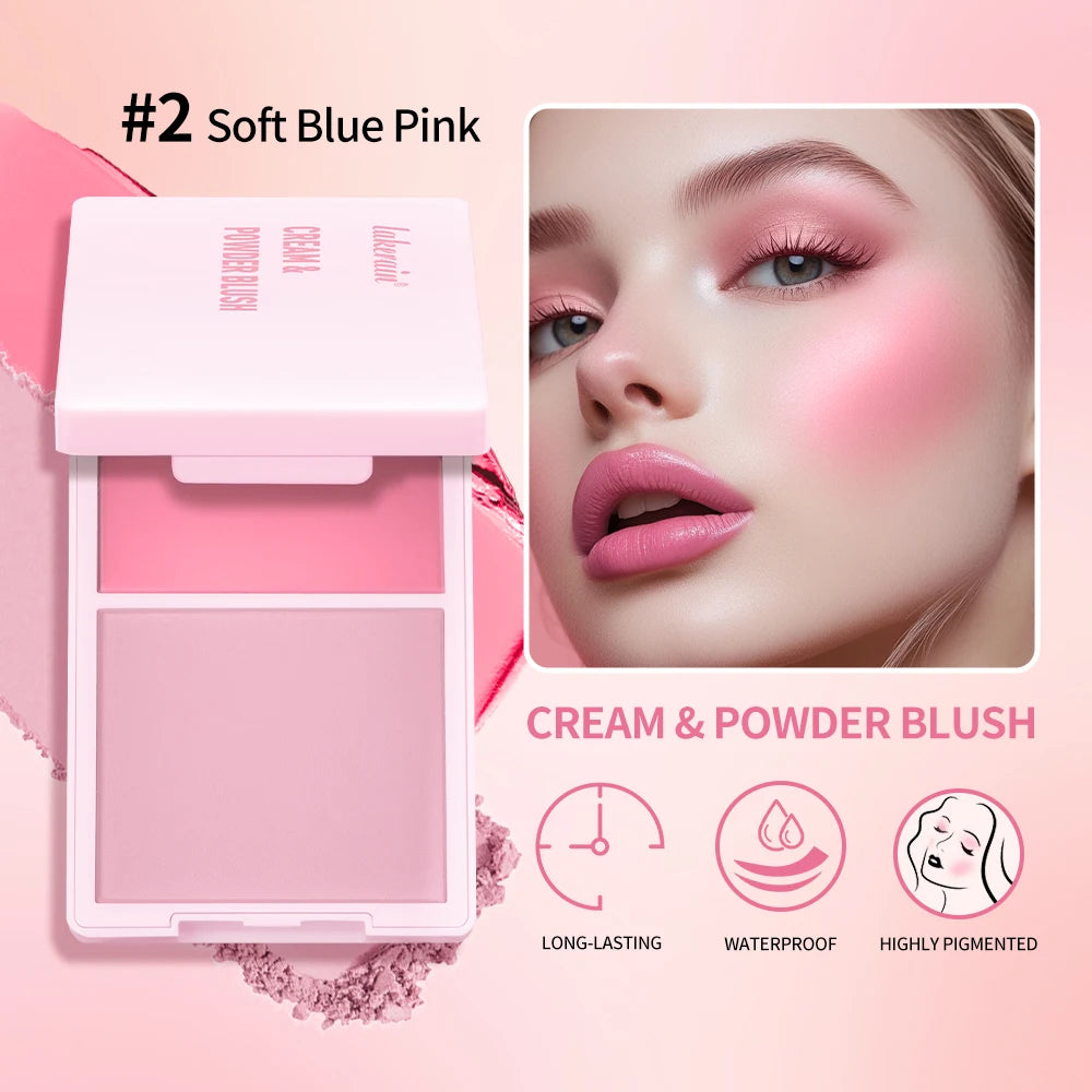 Lakerain 2in1 Cream & Powder Blush Palette Natural Long-lasting High Pigment Blush Makeup Pan Clear Vitality Girl Blush Palette